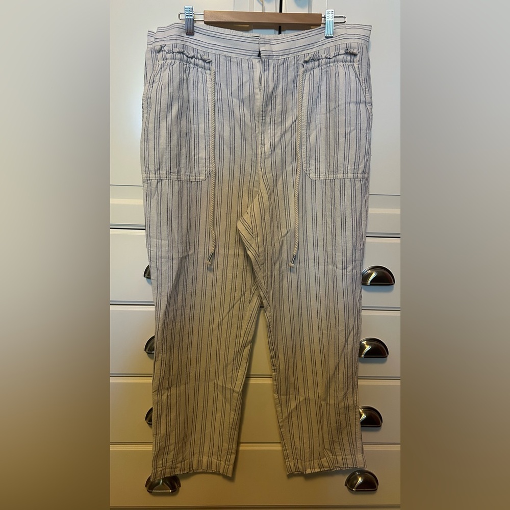 Anthropologie Blue Striped Linen blend pants